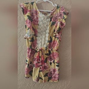 1st Kiss girls mustard striped floral flutter sleeved romper size 6